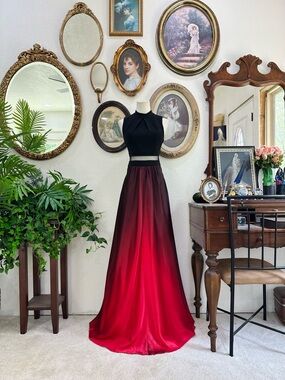 Betsy & Adam Black to Red Ombre Maxi Dress